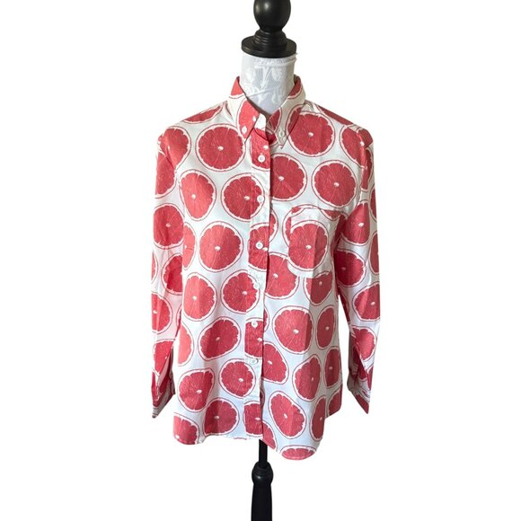 KATIE KIME Tops - Katie Kime Grapefruit Novelty Button Front Long Sleeve Shirt Size Medium NWT